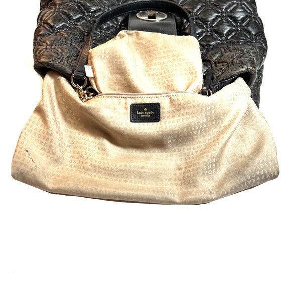 KATE SPADE Gun Metal Black Quilted Leather Chain Strap Hand Bag - Picture 9 of 16